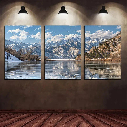 3pcs Lake Surface of Krym Lake in Almaty Metal Print Ready to Hang Art