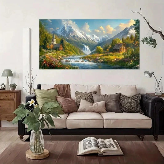 Nature Waterfall Mountain Wall Art Canvas Office Home Room Framed 80x45cm