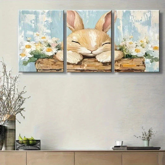 3pcs Vibrant Colorful Eggs & Floral Blooms Metal Print Ready to Hang Art