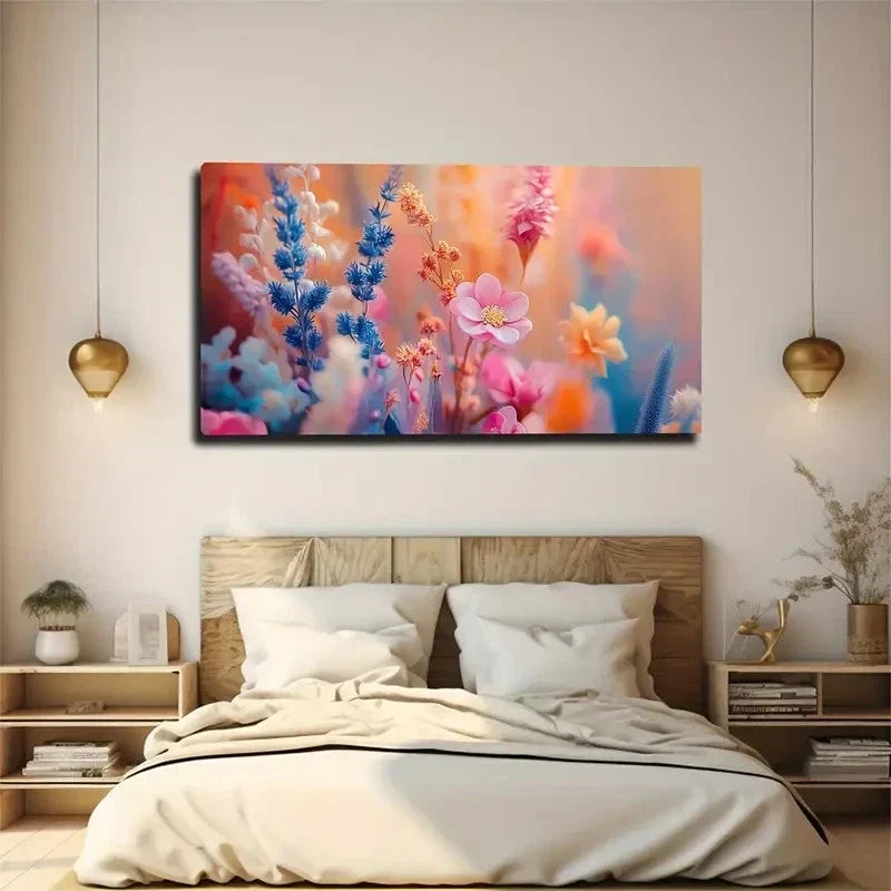 Vibrant Pink Blue & Orange Wall Art canvas office home room framed 120x60cm