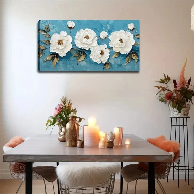 Blooming White Flowers & Buds Wall Art Canvas Office Home Room Framed 120x60cm
