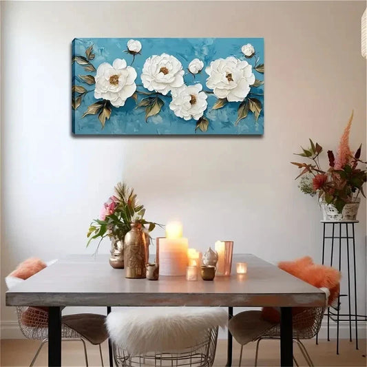 Blooming White Flowers & Buds Wall Art Canvas Office Home Room Framed 120x60cm