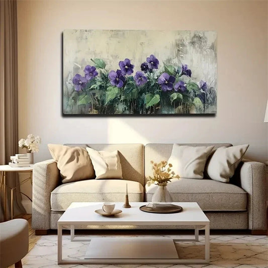 Vibrant Purple And Blue Flower Wall Art Canvas Office Home Room Framed 120x60cm