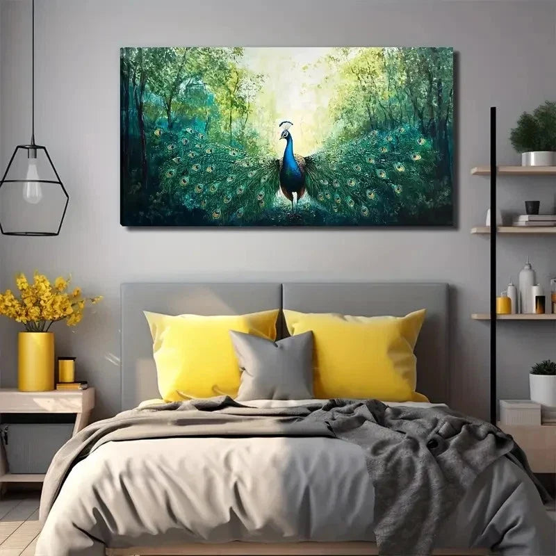 Bohemian Peacock Perfect Wall Art Canvas Office Home Room Framed 80x45cm