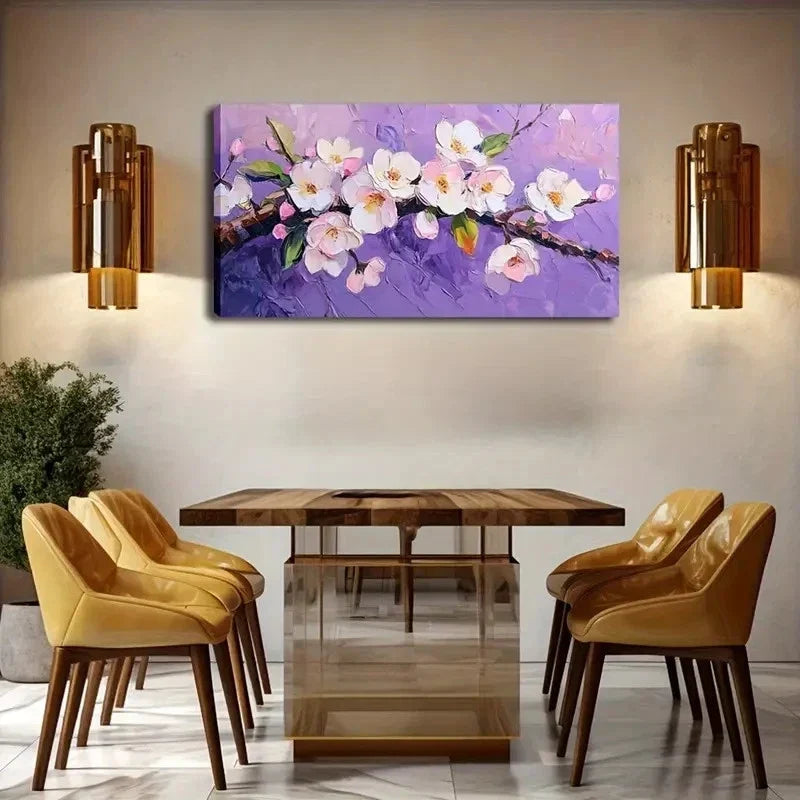 Elegant White & Pink Floral Wall Art Canvas Office Home Room Framed 80x45cm