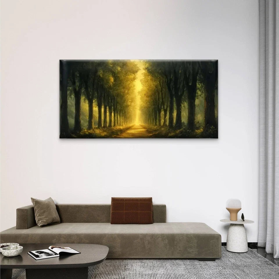 A Path Trees Forest Nature Wall Art Canvas Office Home Room Framed 120x60cm