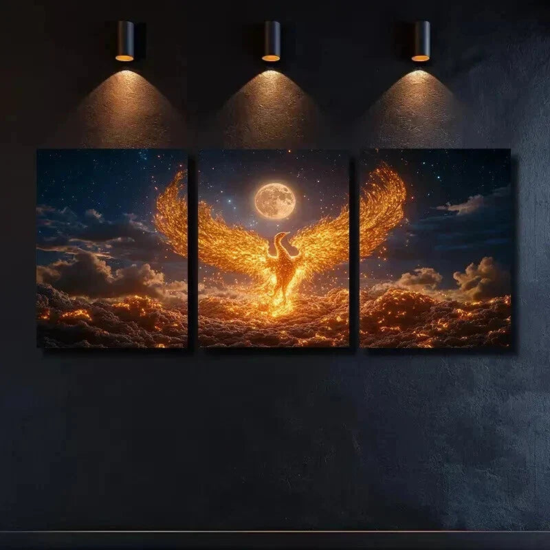 3pcs Phoenix Rising from The Ashes Wall Art Set Canvas Framed 40x60cm - High Quality Print 100% Australian Made Wall Canvas Ready to Hang