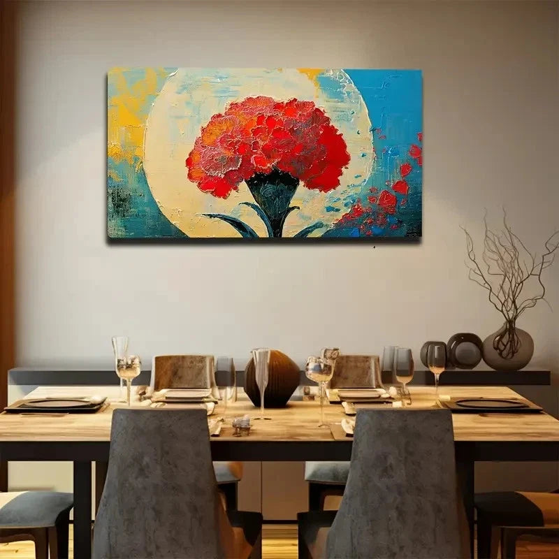 A Large Red Flower Wall Art Canvas Office Home Room Framed 120x60cm