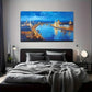 Vibrant Blue Sky And City River Wall Art Canvas Office Home Room Framed 80x45cm