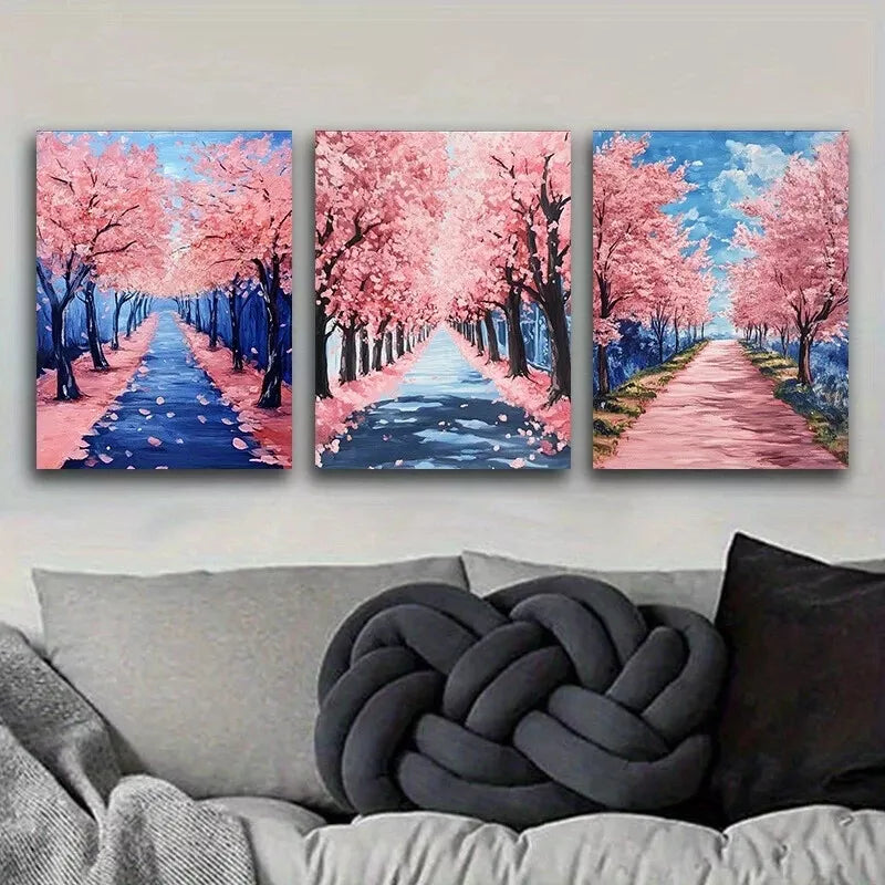 3pcs Featuring Pink Cherry Blossom Trees Nature Wall Art Set Canvas Framed 40x60cm - High Quality Print 100% Australian Made Wall Canvas Ready to Hang