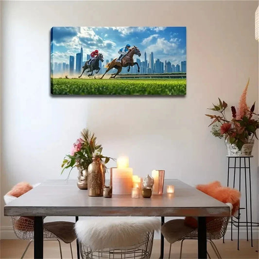 Two Riders Are Speeding Track Wall Art Canvas Office Home Room Framed 120x60cm