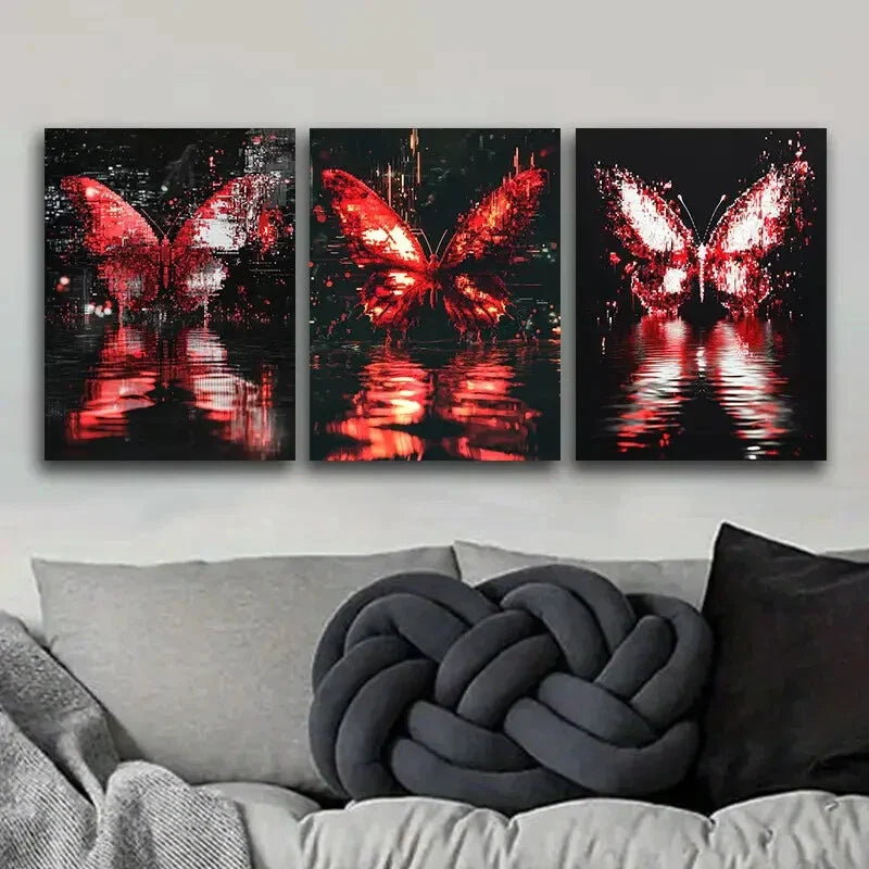 3pcs Featuring Butterfly-Themed Artwork, Metal Print Ready to Hang Art