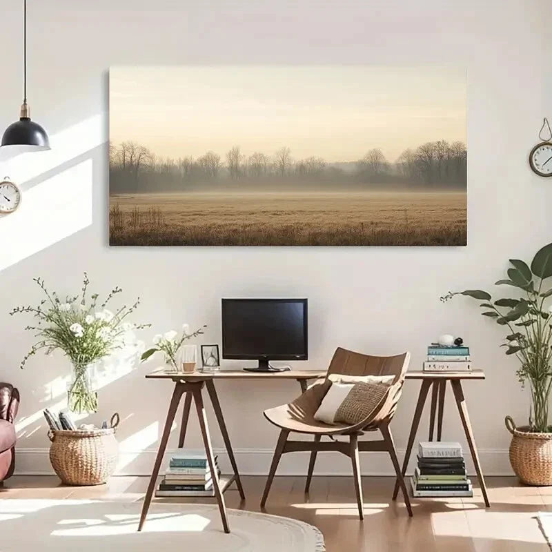 Trees & Golden Grass Serene Wall Art Canvas Office Home Room Framed 120x60cm