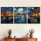 3pcs dreamy deep blue Starry Night in Venice Wall Art Set Canvas Framed 40x60cm - High Quality Print 100% Australian Made Wall Canvas Ready to Hang
