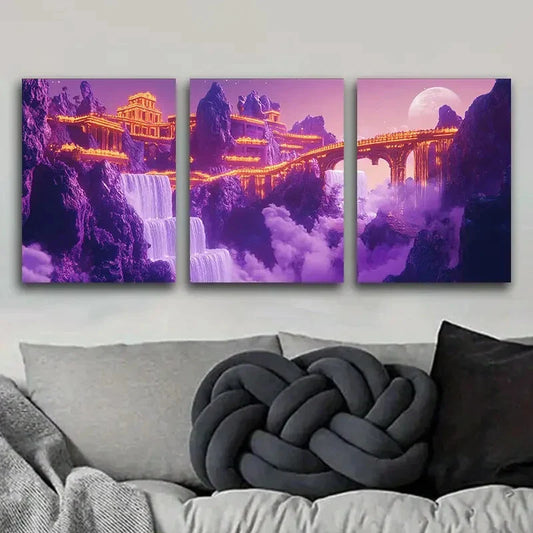 3pcs Ancient Mountain City Colorful Perfect Wall Art Set Canvas Framed 40x60cm - High Quality Print 100% Australian Made Wall Canvas Ready to Hang