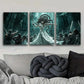 3pcs Modern Figure Gangster Light Blue & Black Metal Print Ready to Hang Art