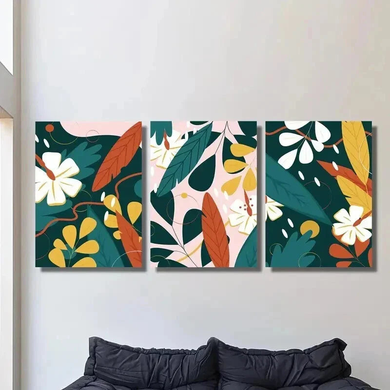 3pcs Floral & Geometric Abstract Design Wall Art Set Canvas Framed 40x60cm - High Quality Print 100% Australian Made Wall Canvas Ready to Hang