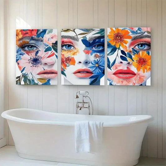 3pcs Floral Face Blending Beautiful Perfect Wall Art Set Canvas Framed 40x60cm - High Quality Print 100% Australian Made Wall Canvas Ready to Hang