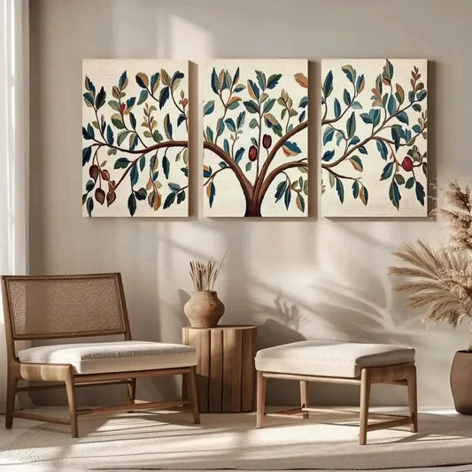 3pcs Vibrant Tree of Life Colorful Birds Metal Print Ready to Hang Art