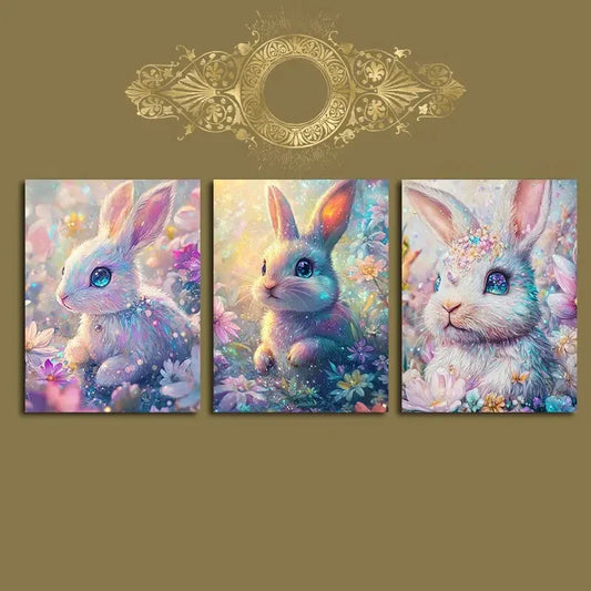 3pcs Whimsy Bunny Colourful Modern Metal Print Ready to Hang Art