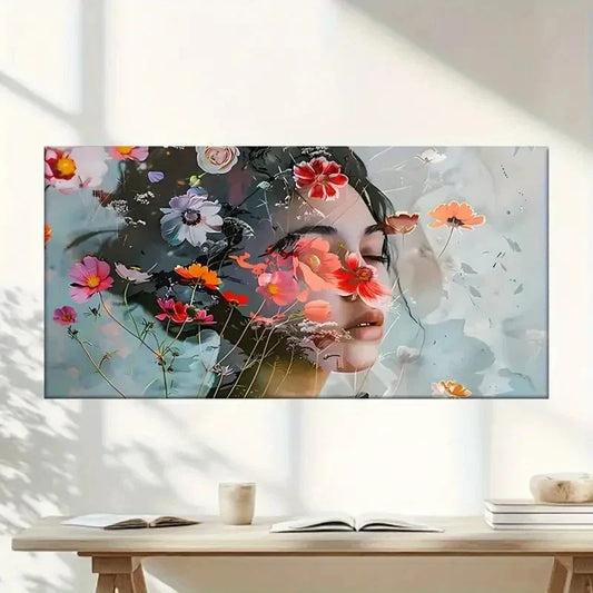 Modern Abstract Floral Woman Wall Art Canvas Office Home Room Framed 80x45cm
