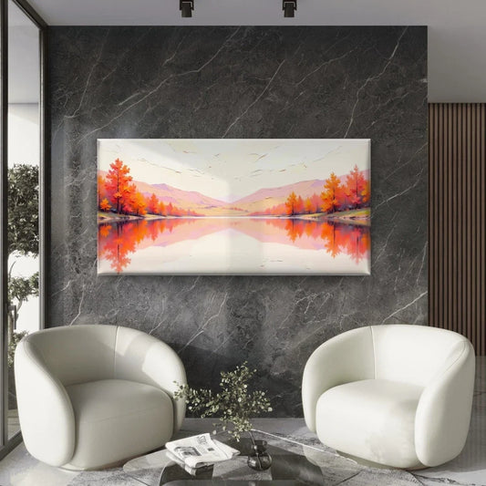 Autumn Landscape Illustration Wall Art Canvas Office Home Room Framed 80x45cm
