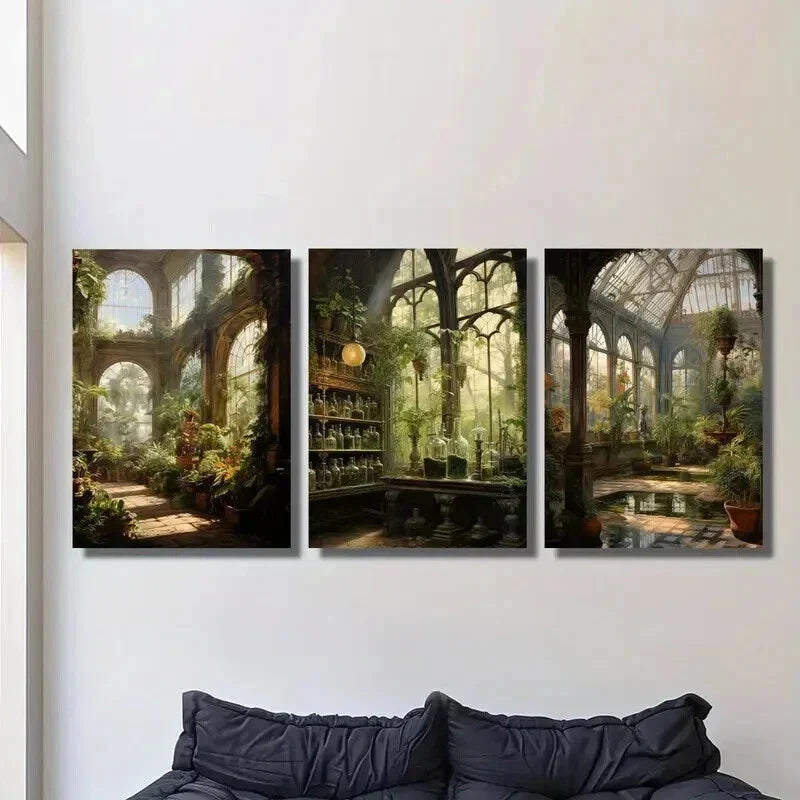 3pcs Exotic Floral Botanical Greenhouse Wall Art Set Canvas Framed 40x60cm - High Quality Print 100% Australian Made Wall Canvas Ready to Hang