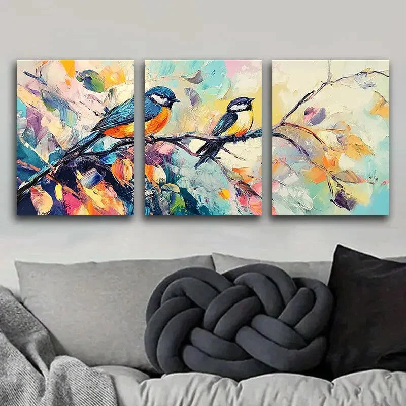 3pcs Birds Perched on Branches Nature Perfect Wall Perfect Wall Art Set Canvas Framed 40x60cm - High Quality Print 100% Australian Made Wall Canvas Ready to Hang
