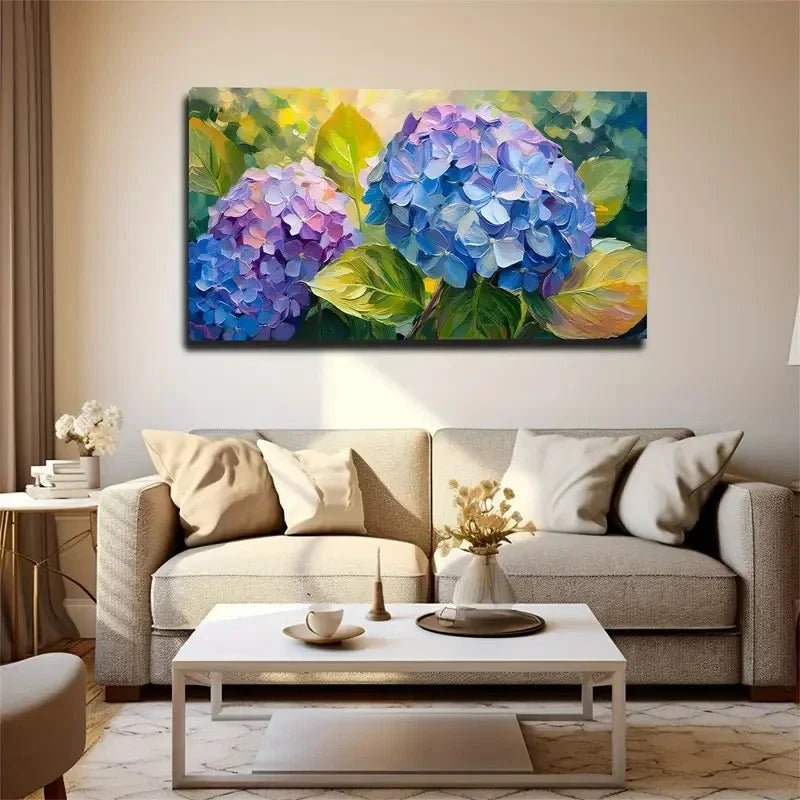 Vibrant Blue Hydrangea Wall Art Canvas Office Home Room Framed 80x45cm