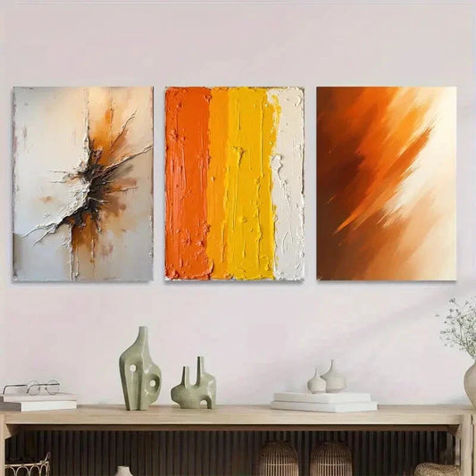 3pcs Vibrant Orange, Yellow & White Palette Metal Print Ready to Hang Art