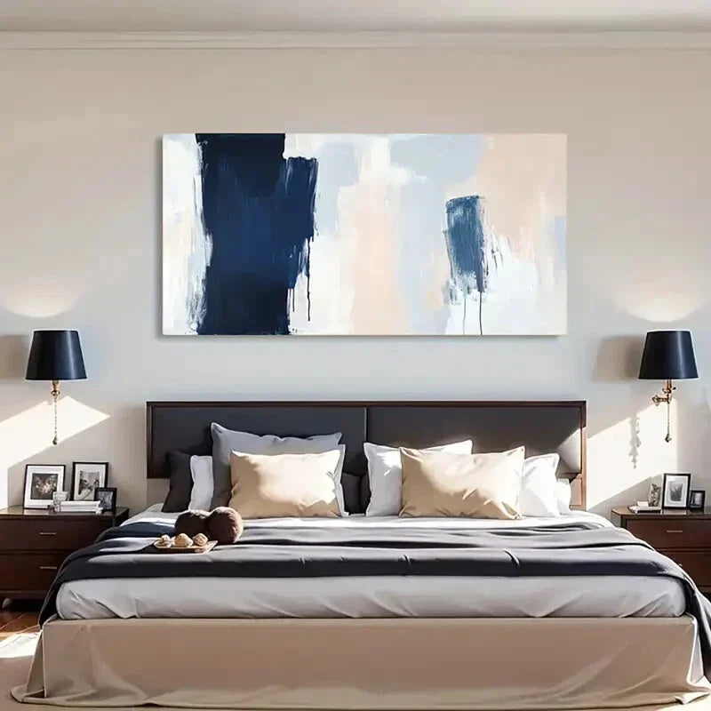 Neutral Color Minimalist Modern Wall Art Canvas Office Home Room Framed 80x45cm