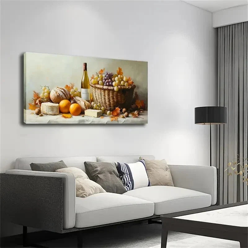 Wine Bread Still Life Perfect Wall Art Canvas Office Home Room Framed 120x60cm