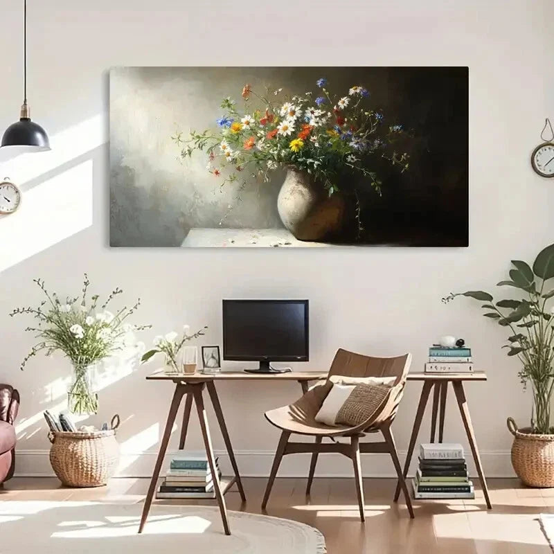 Modern Nature Vibrant Floral Wall Art Canvas Office Home Room Framed 120x60cm