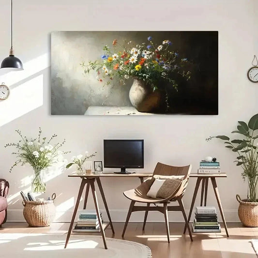 Modern Nature Vibrant Floral Wall Art Canvas Office Home Room Framed 120x60cm