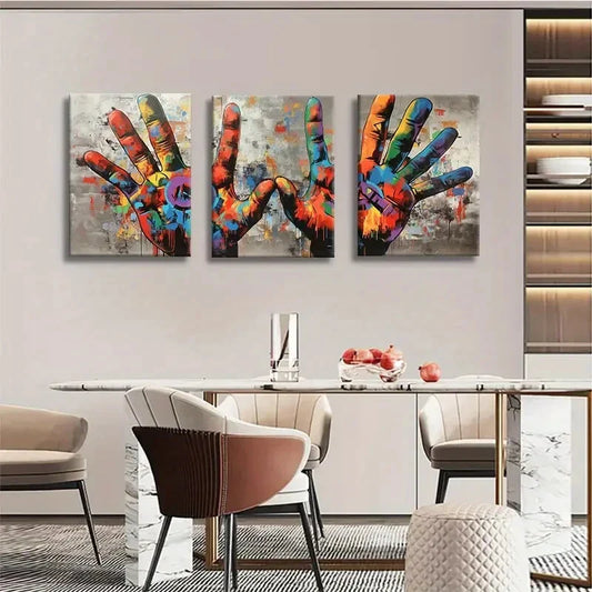 3pcs Color Handprint Abstract Graffiti Perfect Wall Art Set Canvas Framed 40x60cm - High Quality Print 100% Australian Made Wall Canvas Ready to Hang