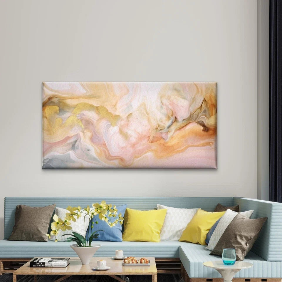 Alcohol Ink With Golden Swirls Wall Art Canvas Office Home Room Framed 120x60cm