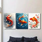 3pcs Vibrant Orange & White Koi with Lotus Flower Metal Print Ready to Hang Art