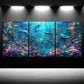 3pcs Beach Under Water Dolphins Colourful Florals Metal Print Ready to Hang Art