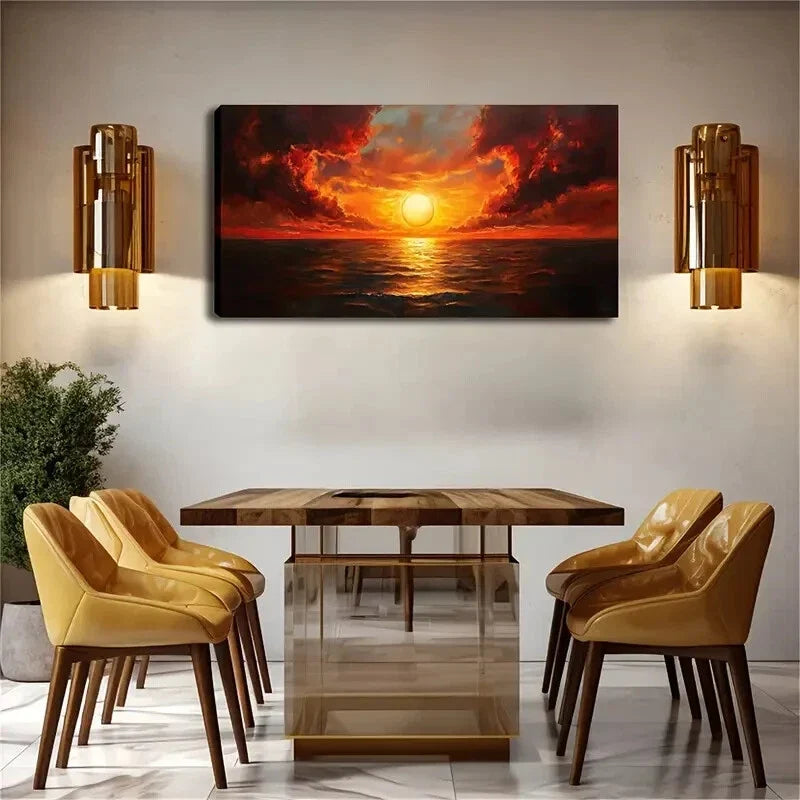 Stunning Sunset Over Ocean Wave Wall Art Canvas Office Home Room Framed 120x60cm