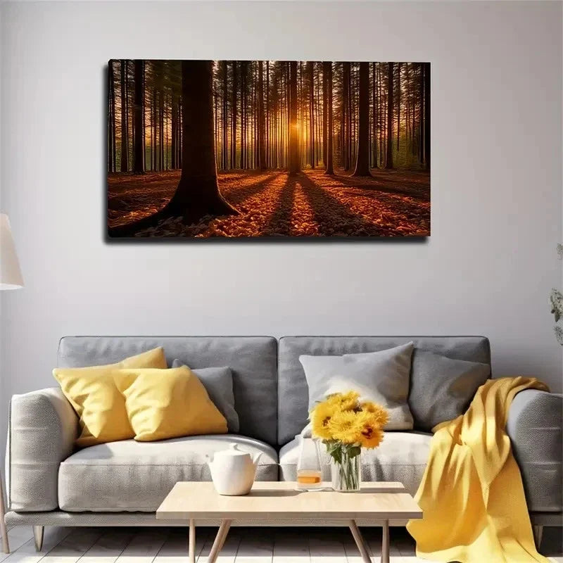 Tranquil Forest & Sunlit Canopy Wall Art Canvas Office Home Room Framed 120x60cm