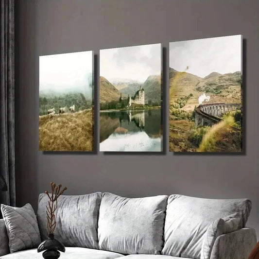 3pcs Scottish Highlands Rural Landscape Wall Art Set Canvas Framed 40x60cm - High Quality Print 100% Australian Made Wall Canvas Ready to Hang