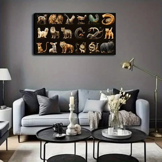 Detailed Wildlife Illustrations Wall Art Canvas Office Home Room Framed 120x60cm
