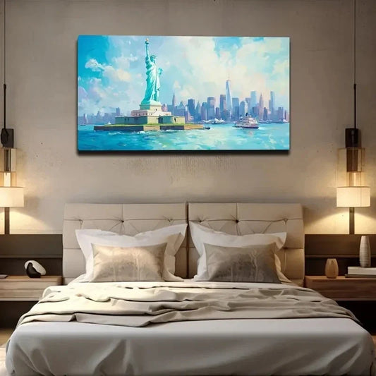 Statue Of Liberty On Hudson Wall Art Canvas Office Home Room Framed 120x60cm