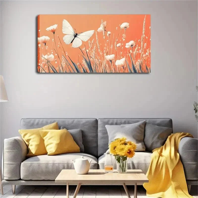 White Butterfly Flower Branch Wall Art Canvas Office Home Room Framed 120x60cm