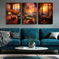 3pcs Sunset House Coconut Tree Metal Print Ready to Hang Art