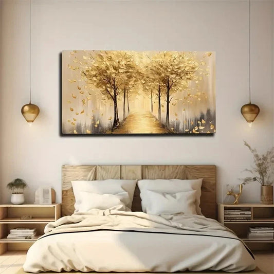 Golden-Yellow Trees Vintage Wall Art Canvas Office Home Room Framed 80x45cm