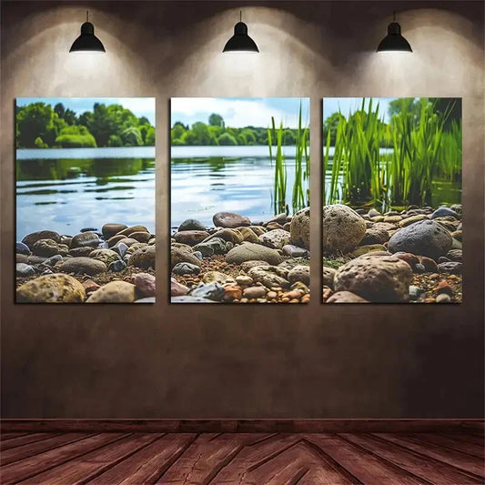 3pcs Sunset Lake Big Mountain Metal Print  Ready to Hang Art