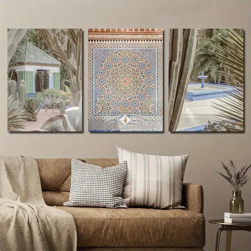 3pcs Moroccan Green Garden & Magical Cactus Wall Art Set Canvas Framed 40x60cm - High Quality Print 100% Australian Made Wall Canvas Ready to Hang