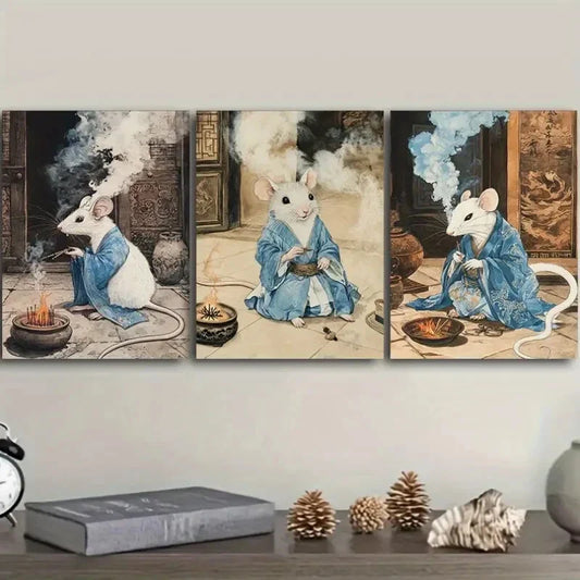 3pcs Luxurious, Robe mouse Modern Metal Print Ready to Hang Art