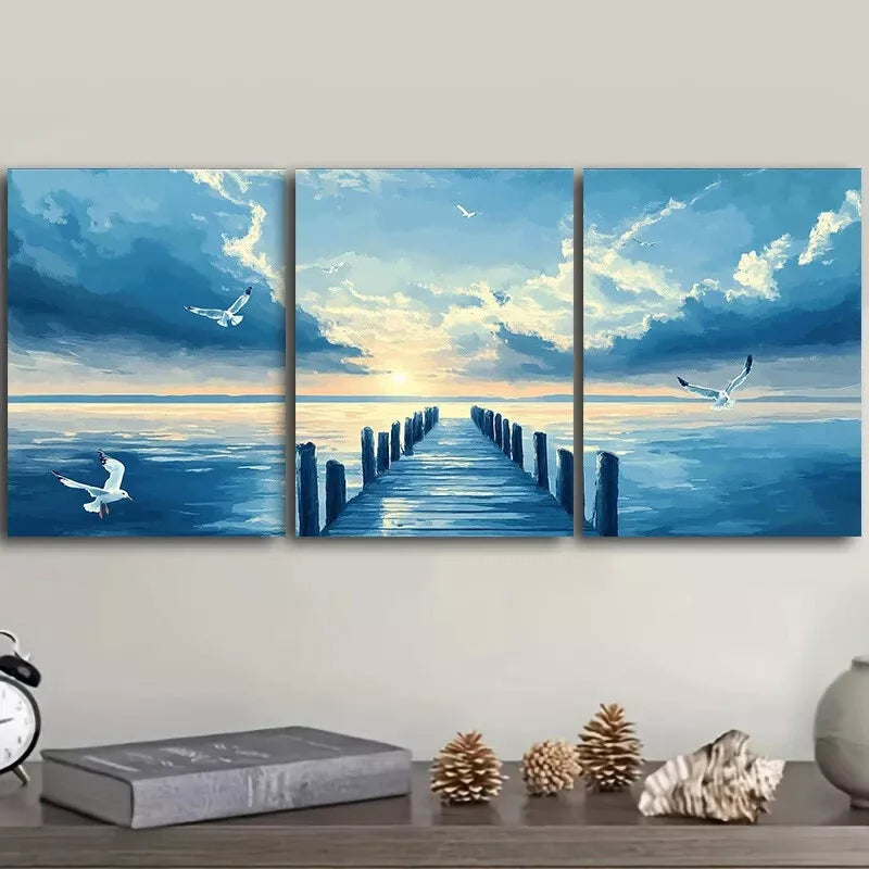 3pcs  Seagulls Over Harbor, Nature Wall Art Set Canvas Framed 40x60cm - High Quality Print 100% Australian Made Wall Canvas Ready to Hang
